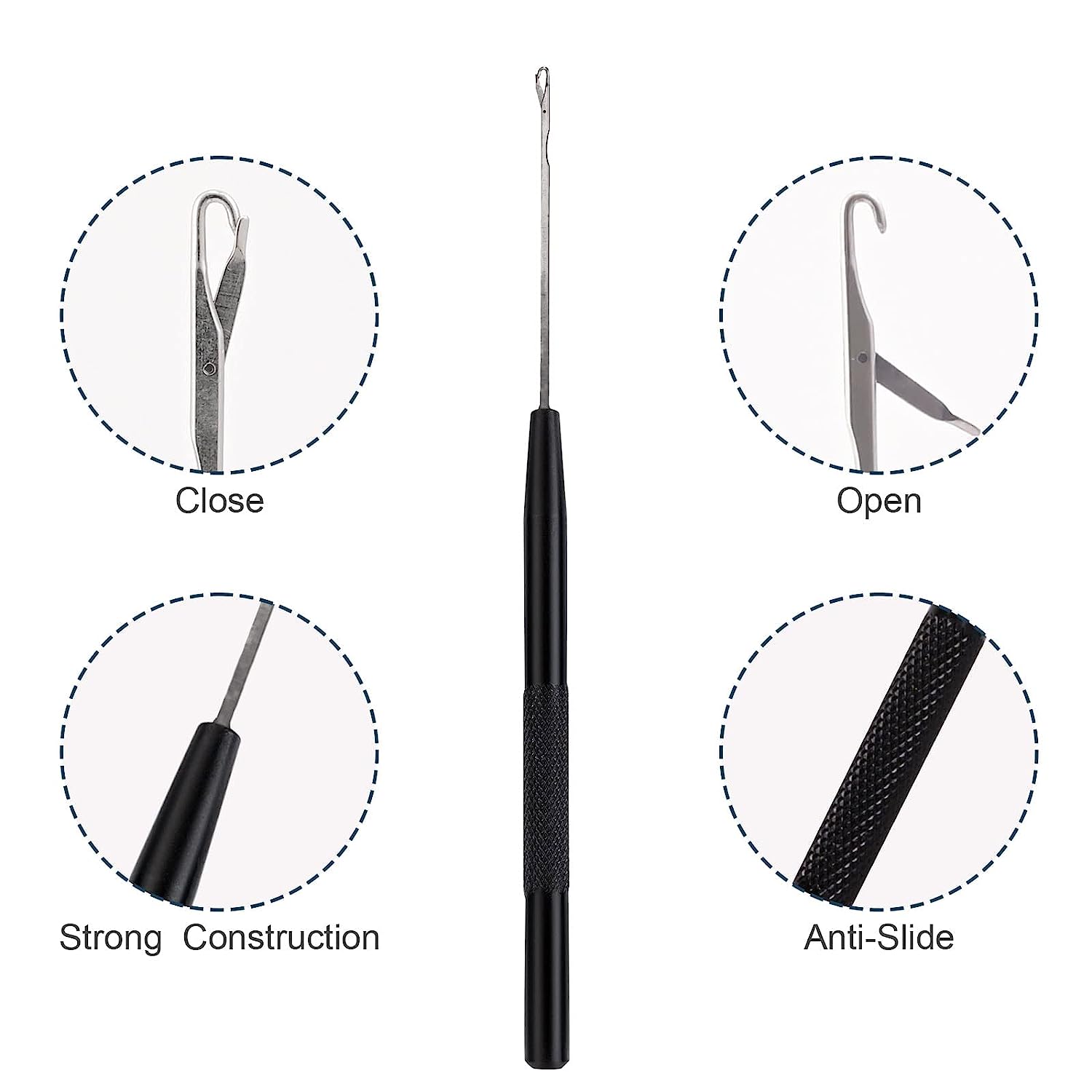 Stainless Steel Hair Extensions Loop Needle Pulling Hook Tool, 3 Pcs Micro Needle Threader Wire Pulling Crochet Hook Tools for Silicone Microlink